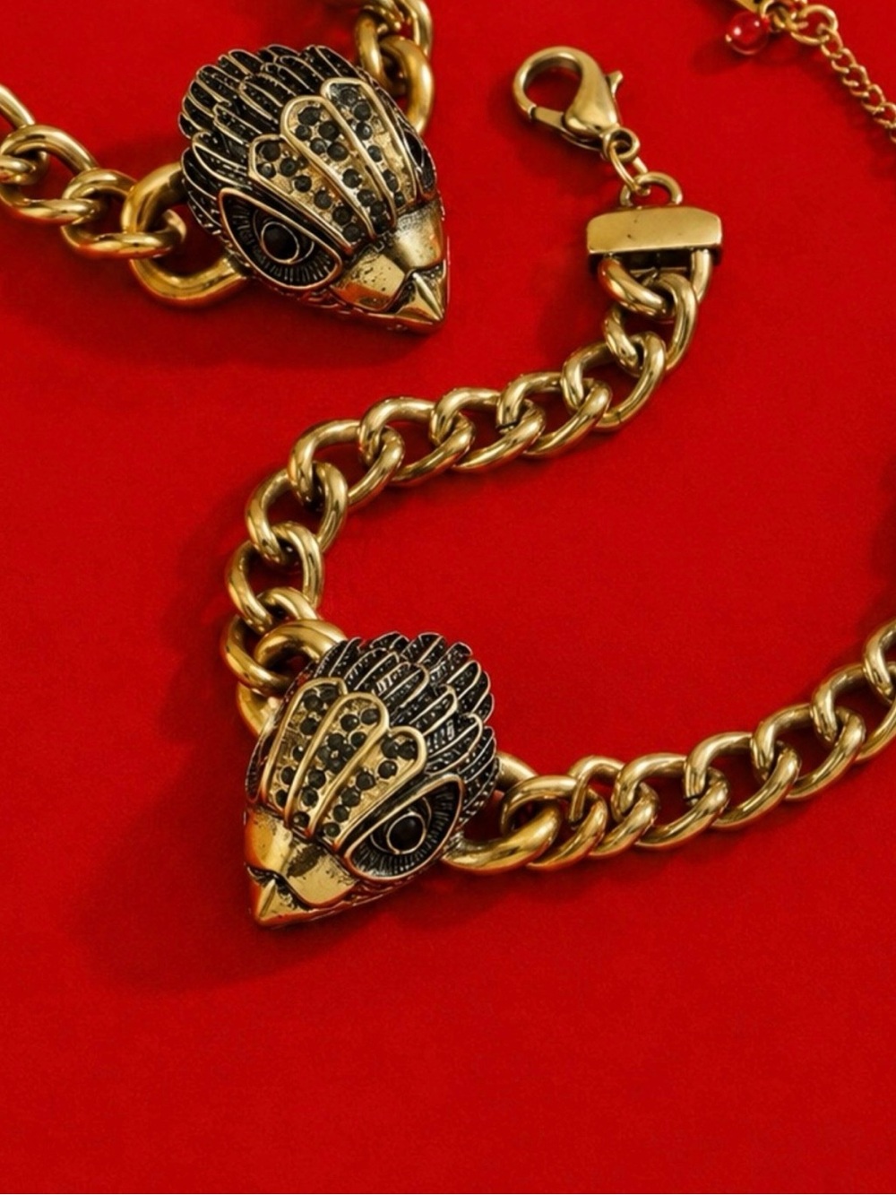 Antique gold eagle head necklace and bracelet set - Picture 6 of 14